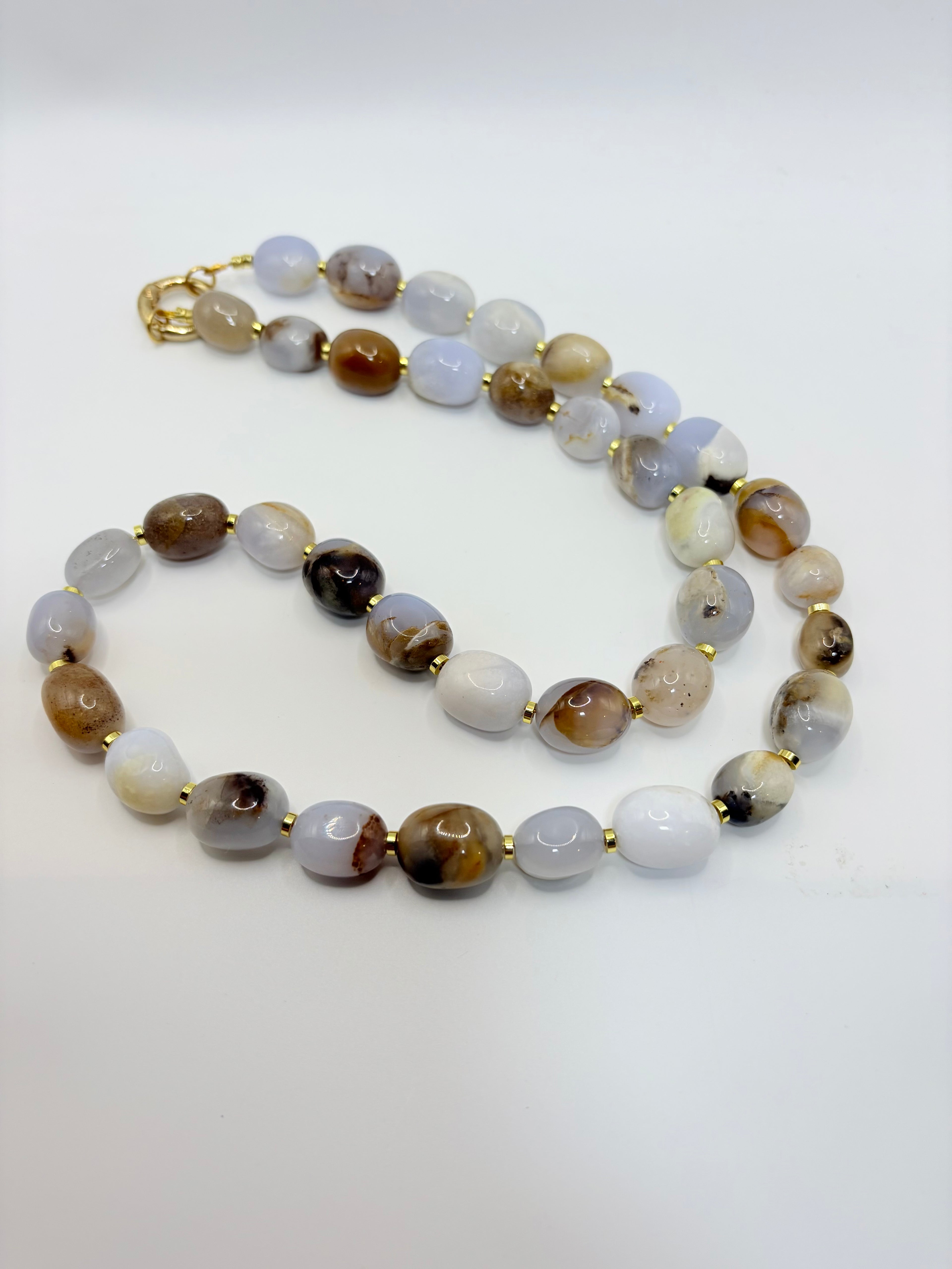 Blue Calcedony Tumble Necklace- Long