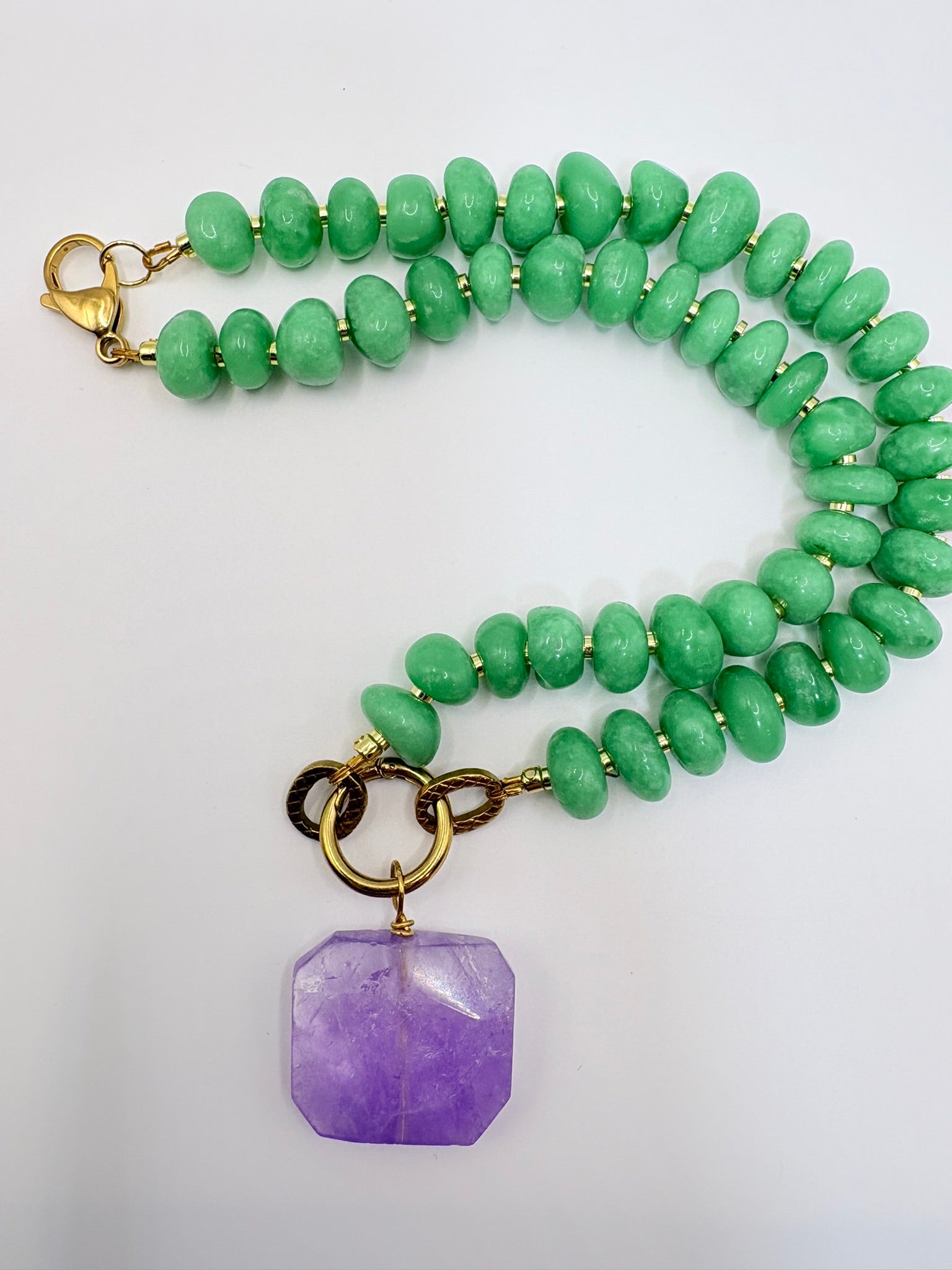 Green Moonstone with Amethyst Pendant
