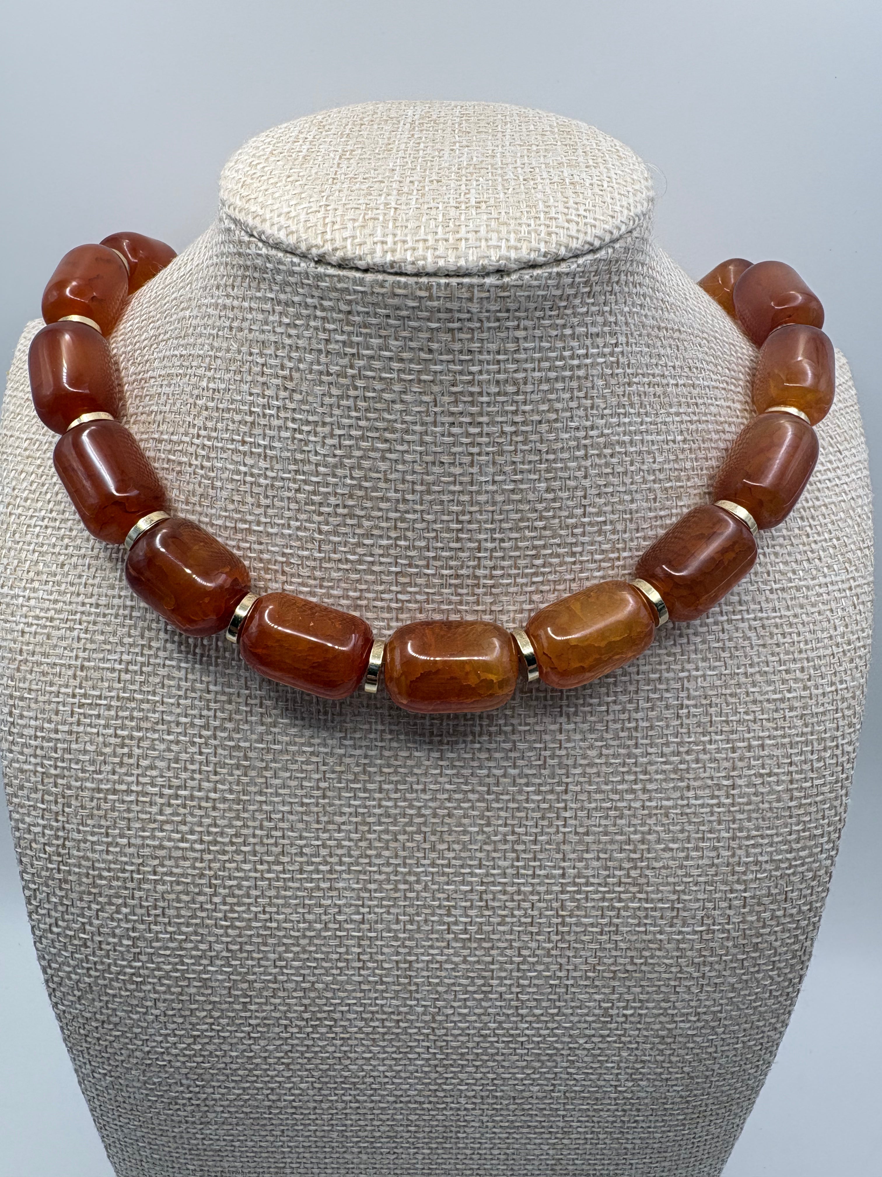 Carnelian Tube Bead Necklace with Vintage Beads