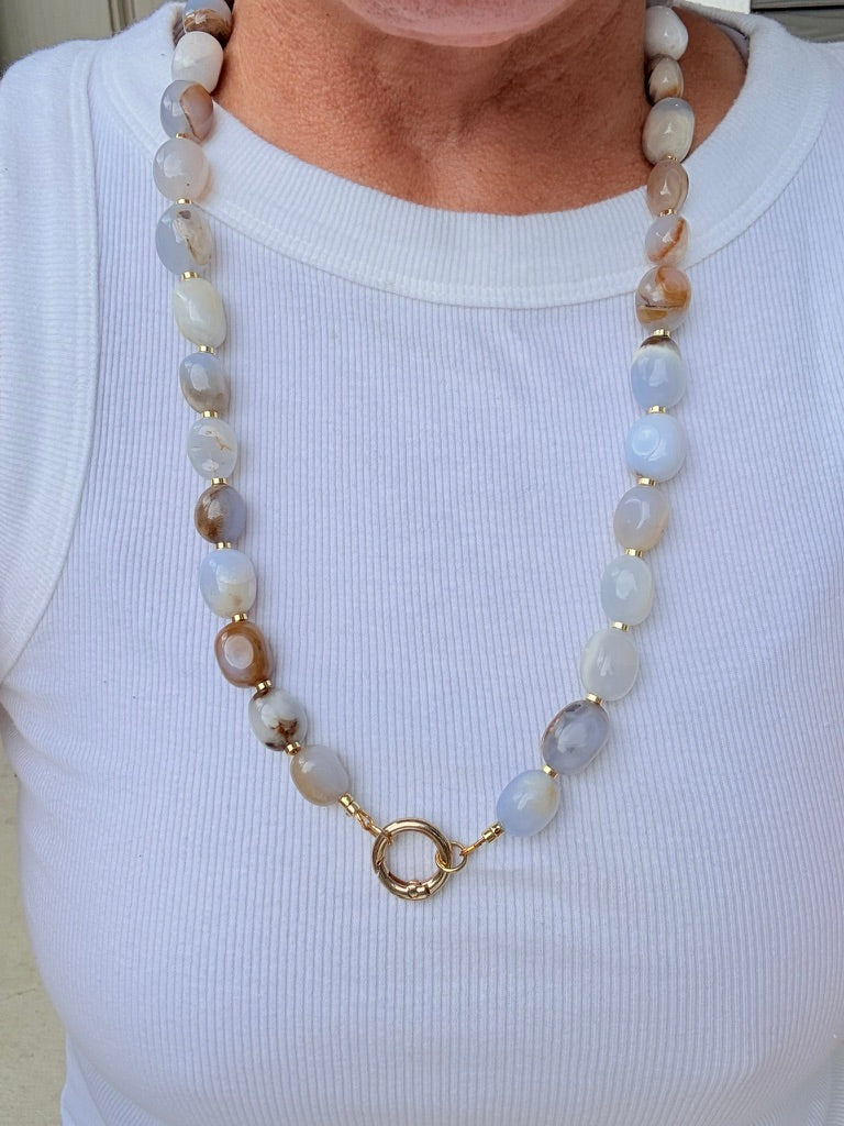 Natural Blue Calcedony Long Necklace