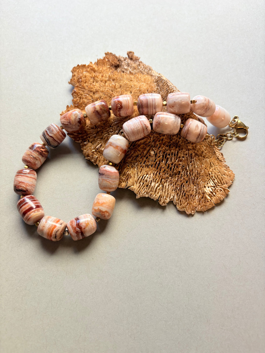 Banded Agate Barrel Beaded Necklace