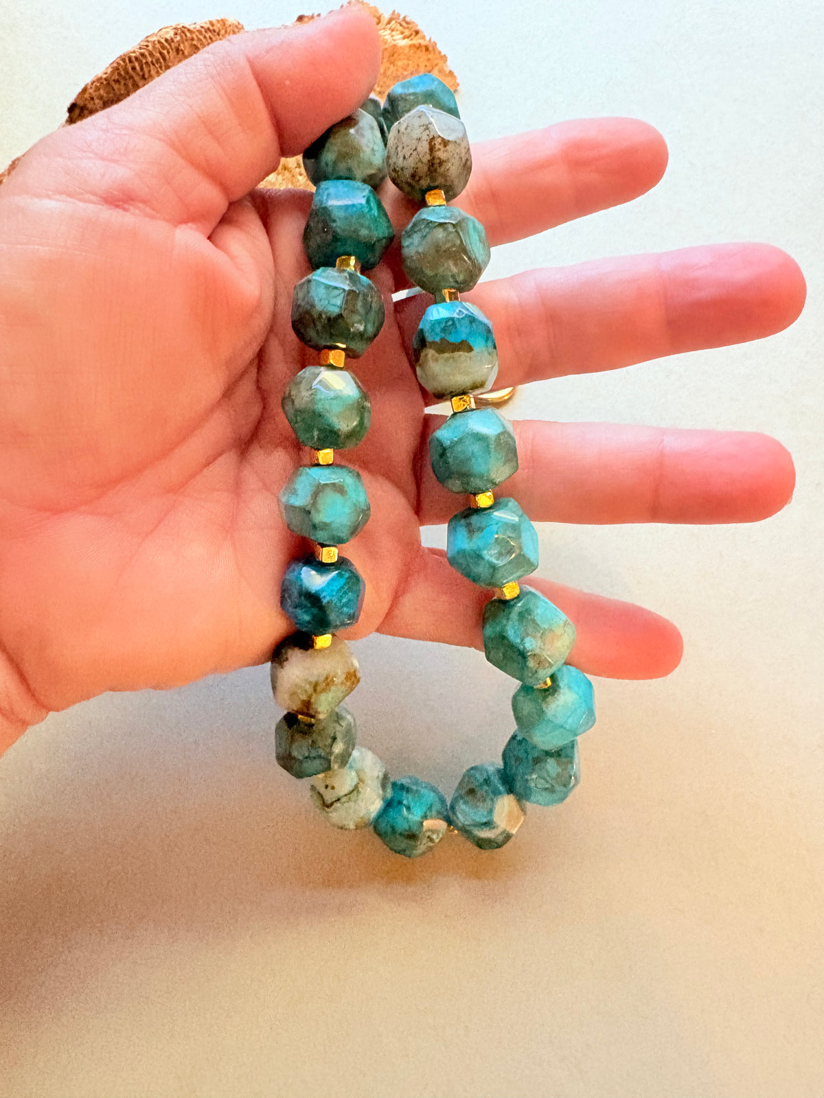Faceted Bright Blue Agate Beaded Necklace