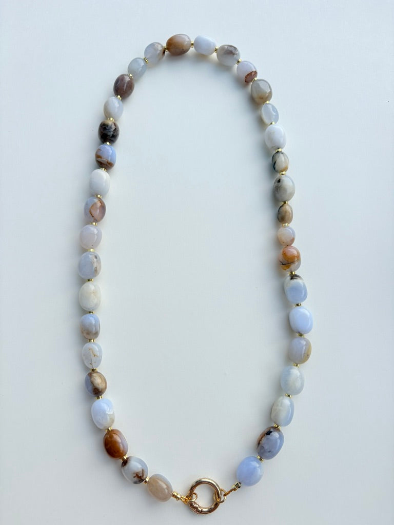 Natural Blue Calcedony Long Necklace