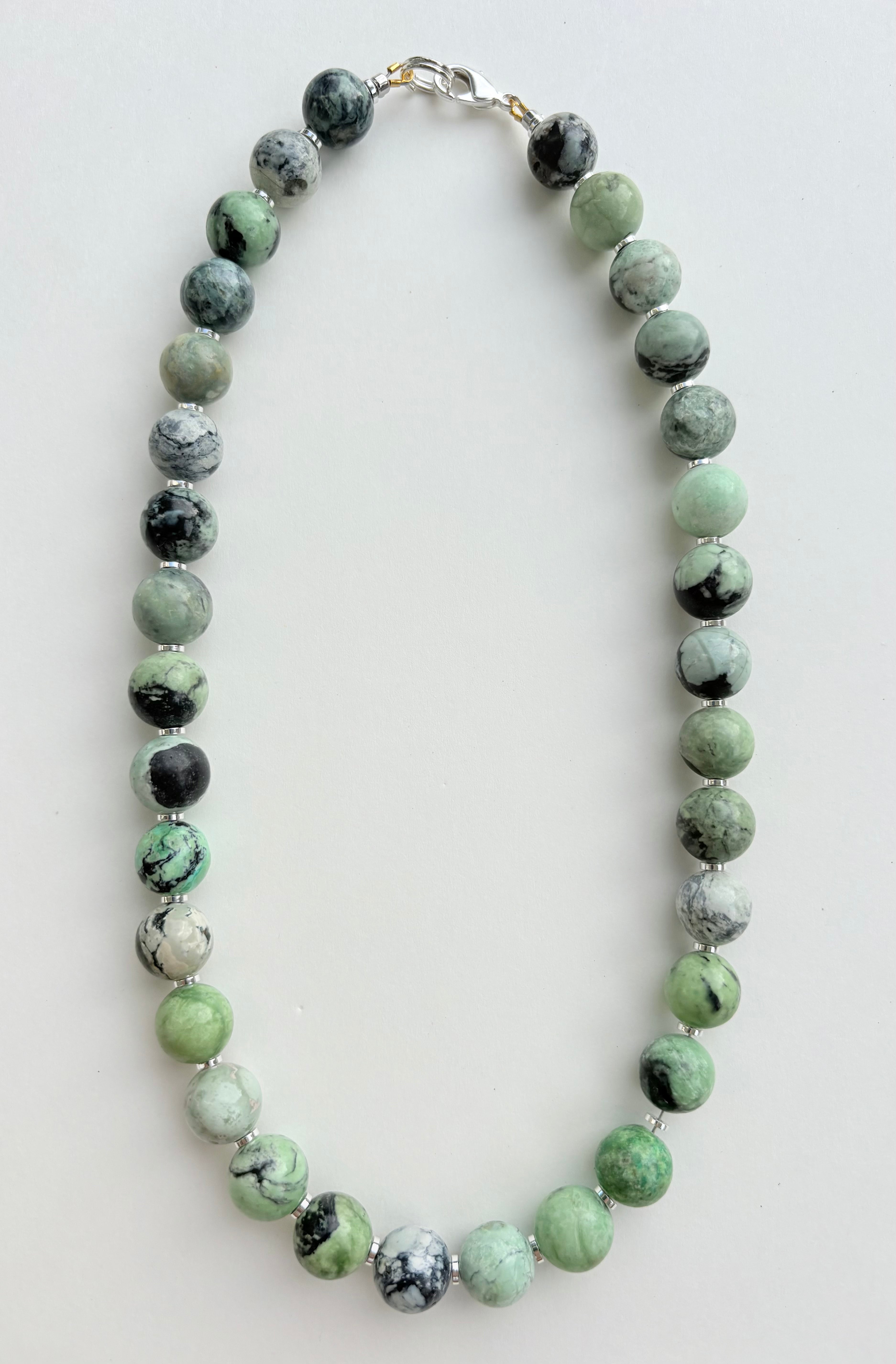 African Turquoise Necklace with Silver Findings