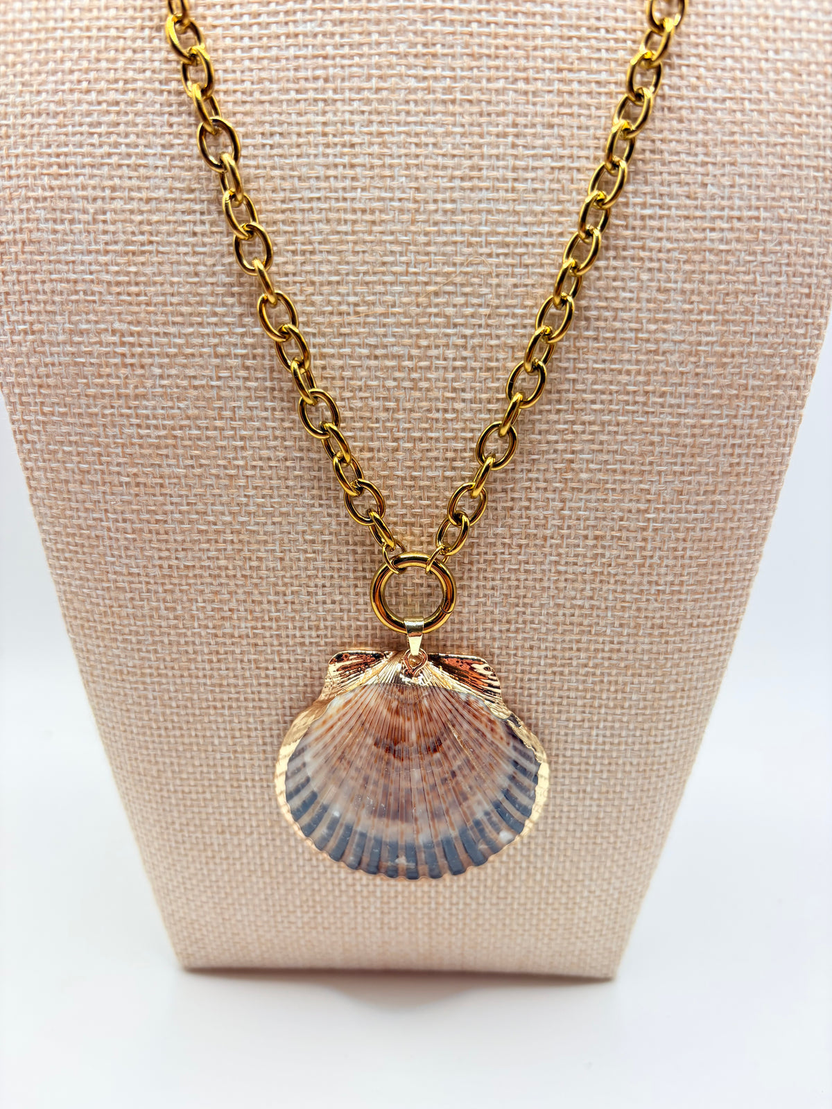 Statement Gold-Dipped Natural Shell Pendant Necklace