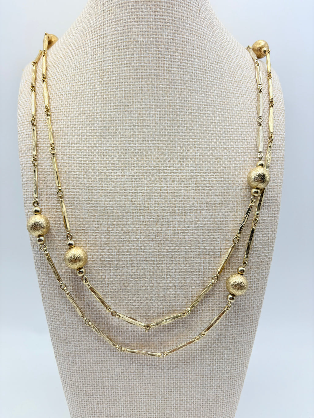 Authentic Vintage Signed Monet Florentine Double Strand Necklace 64 inches