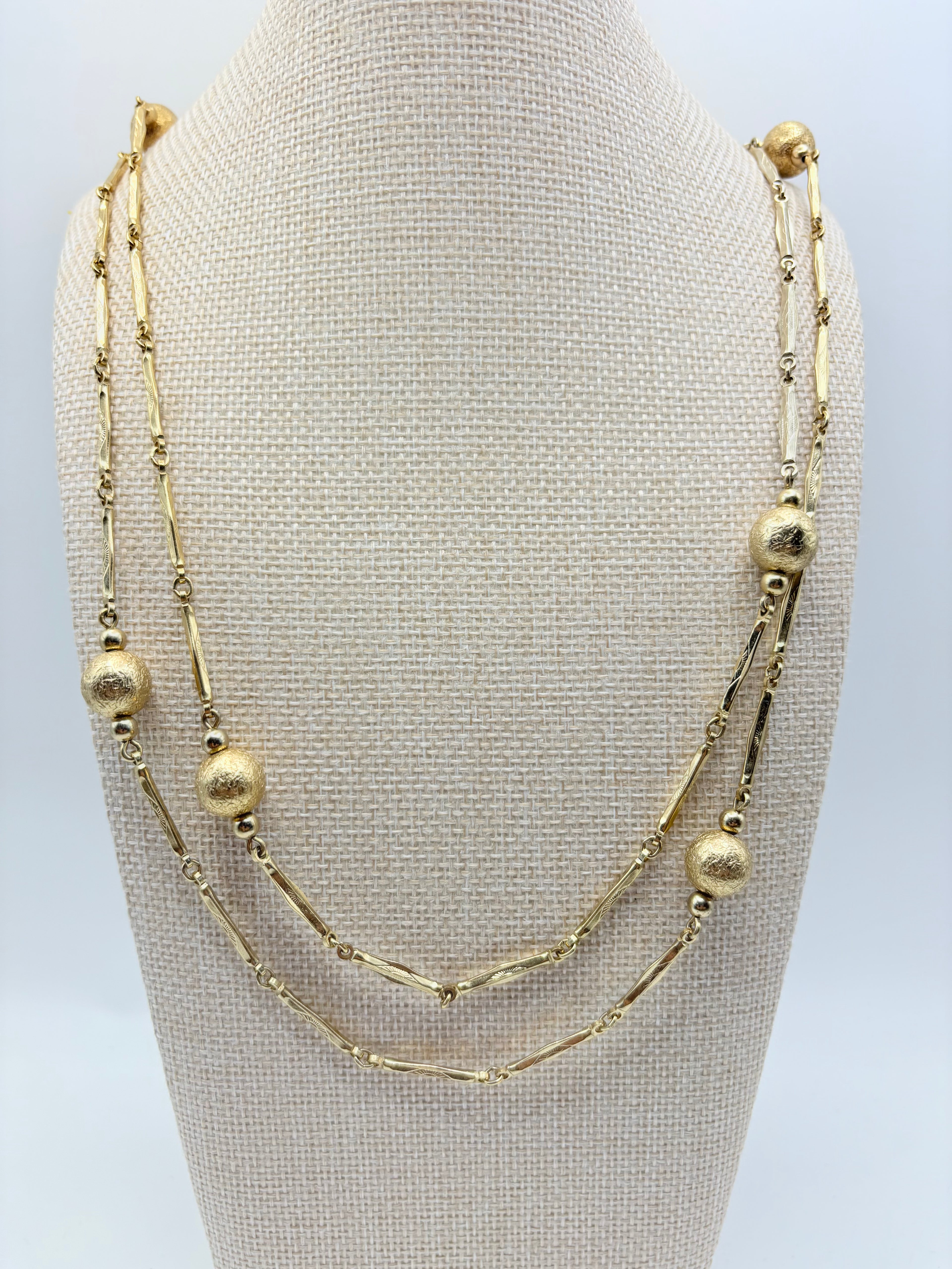 Authentic Vintage Signed Monet Florentine Double Strand Necklace 64 inches