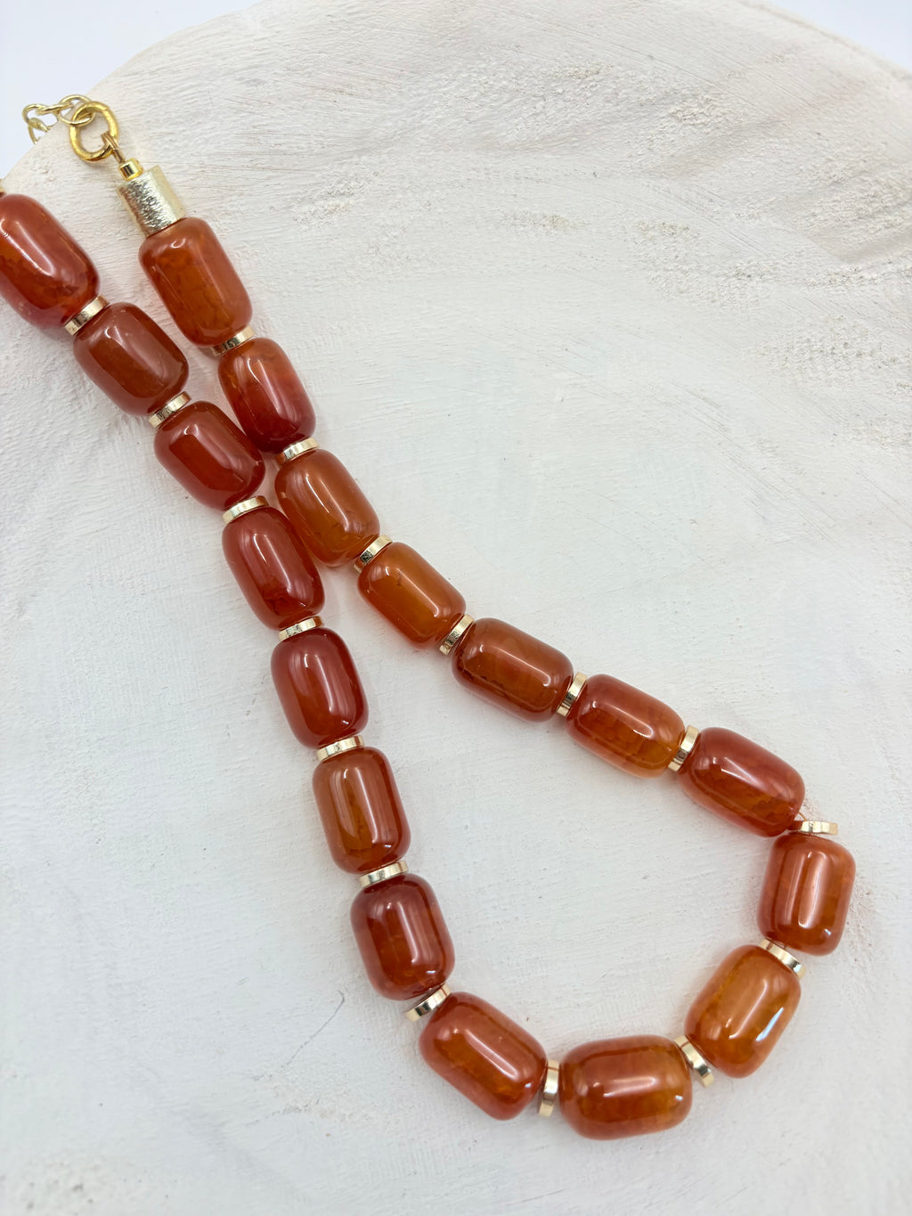 Carnelian Tube Bead Necklace with Vintage Beads