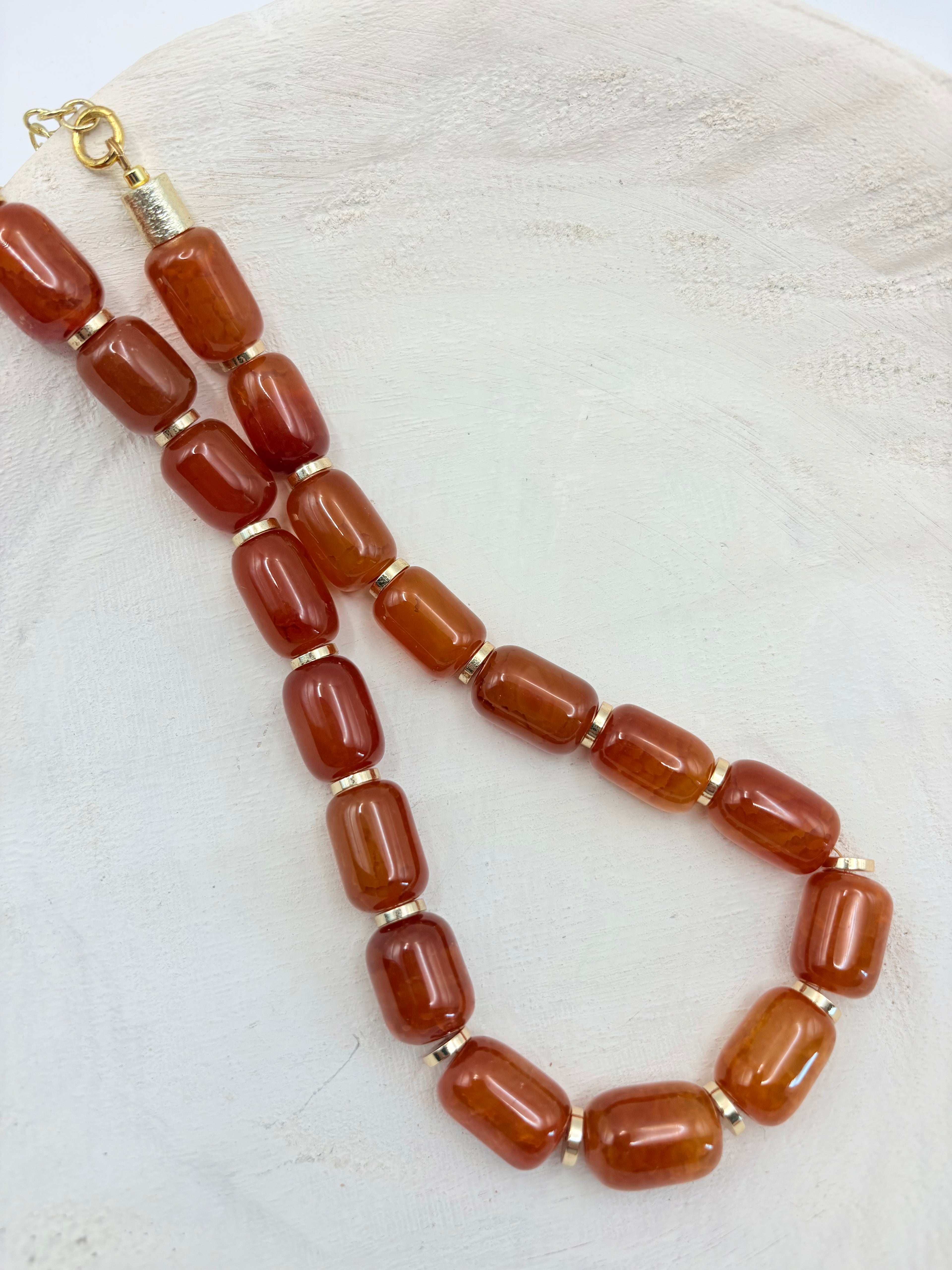Carnelian Tube Bead Necklace with Vintage Beads