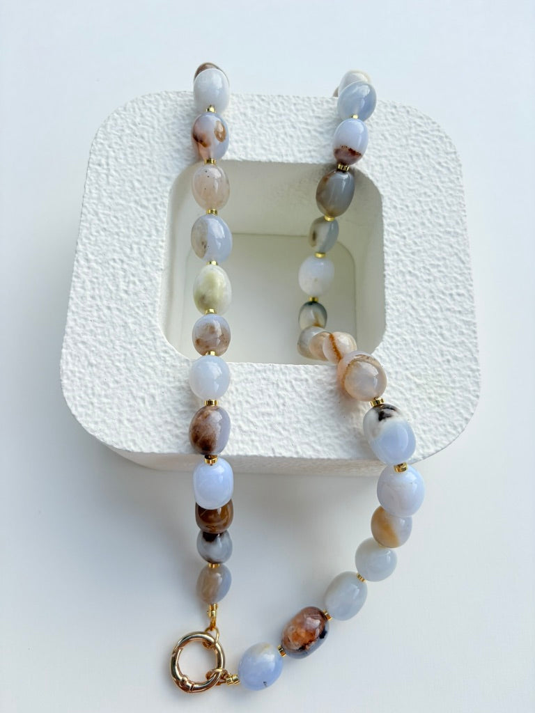 Natural Blue Calcedony Long Necklace
