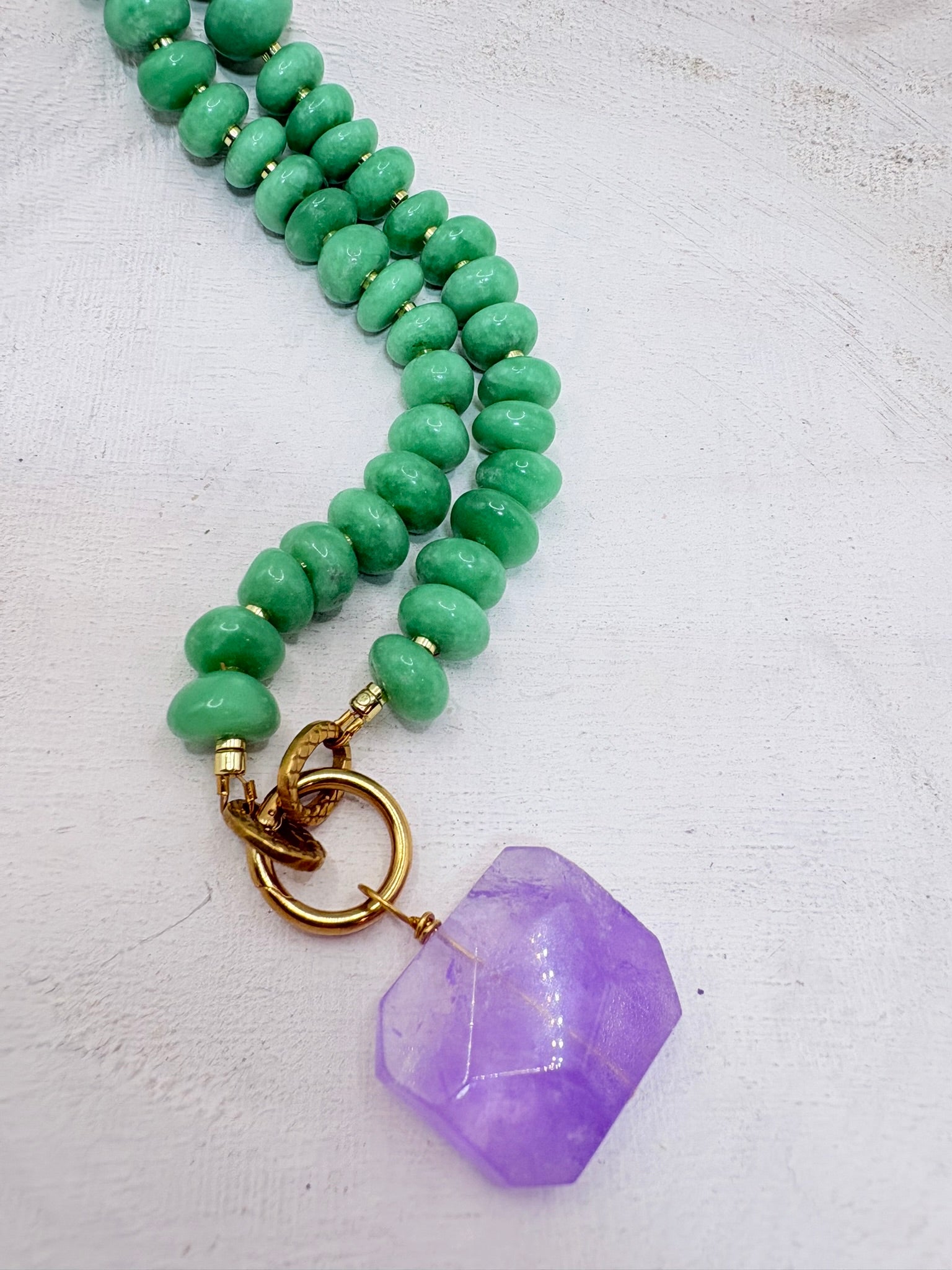 Green Moonstone with Amethyst Pendant