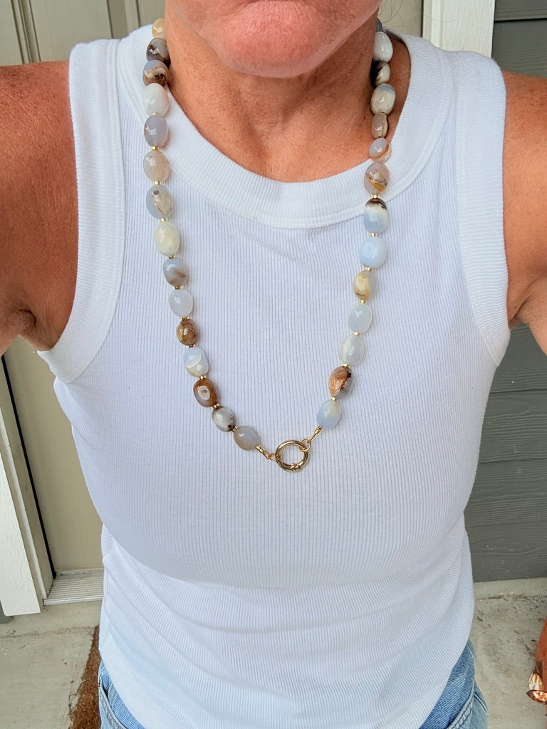 Natural Blue Calcedony Long Necklace