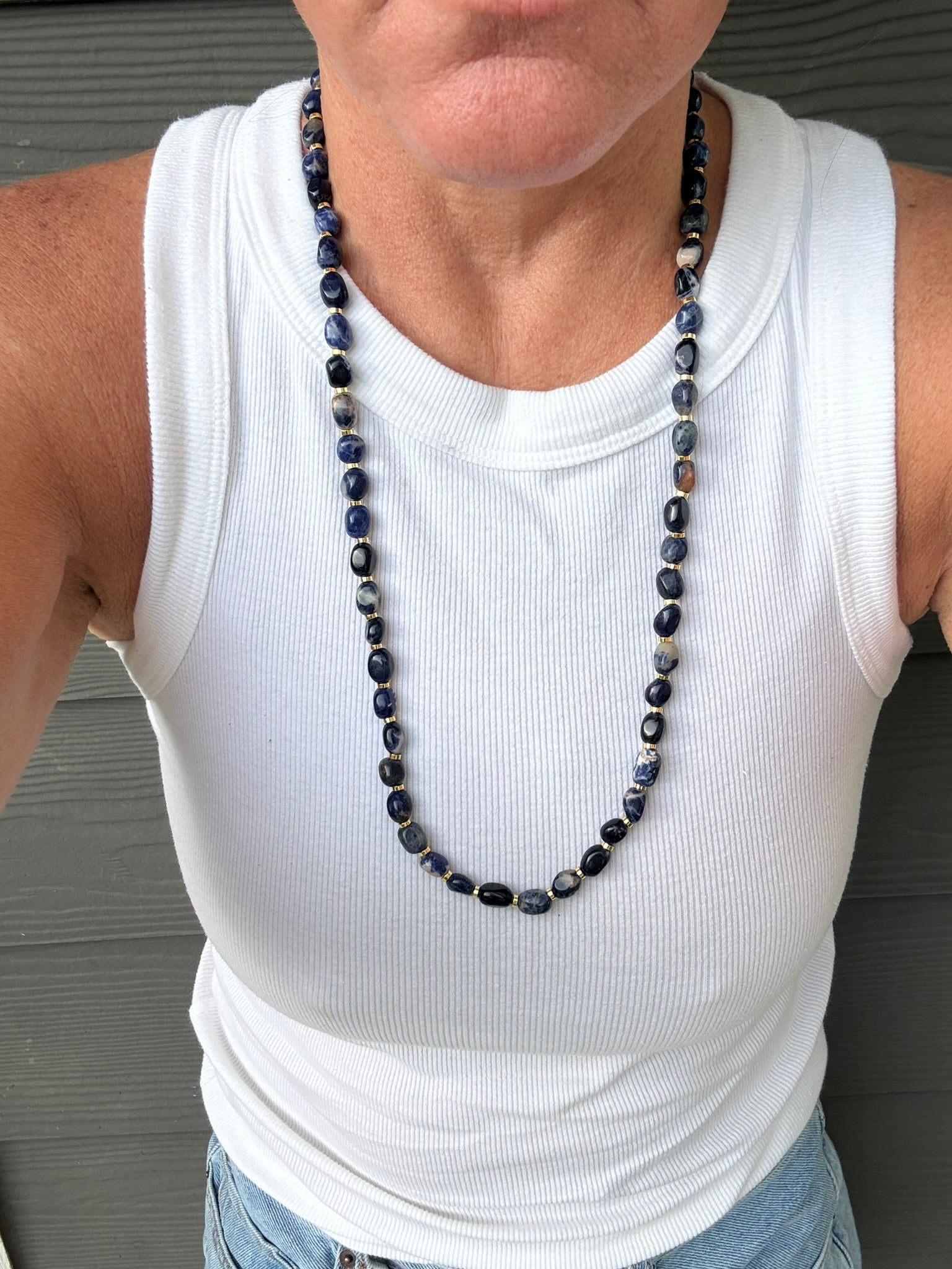 Natural Orange and Blue Sodalite Long Necklace