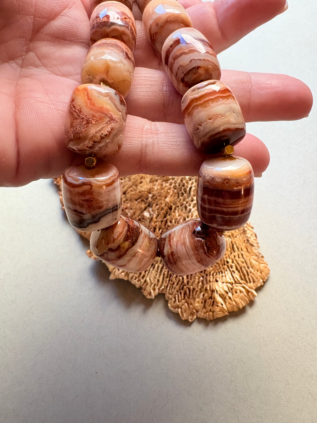 Banded Agate Barrel Beaded Necklace