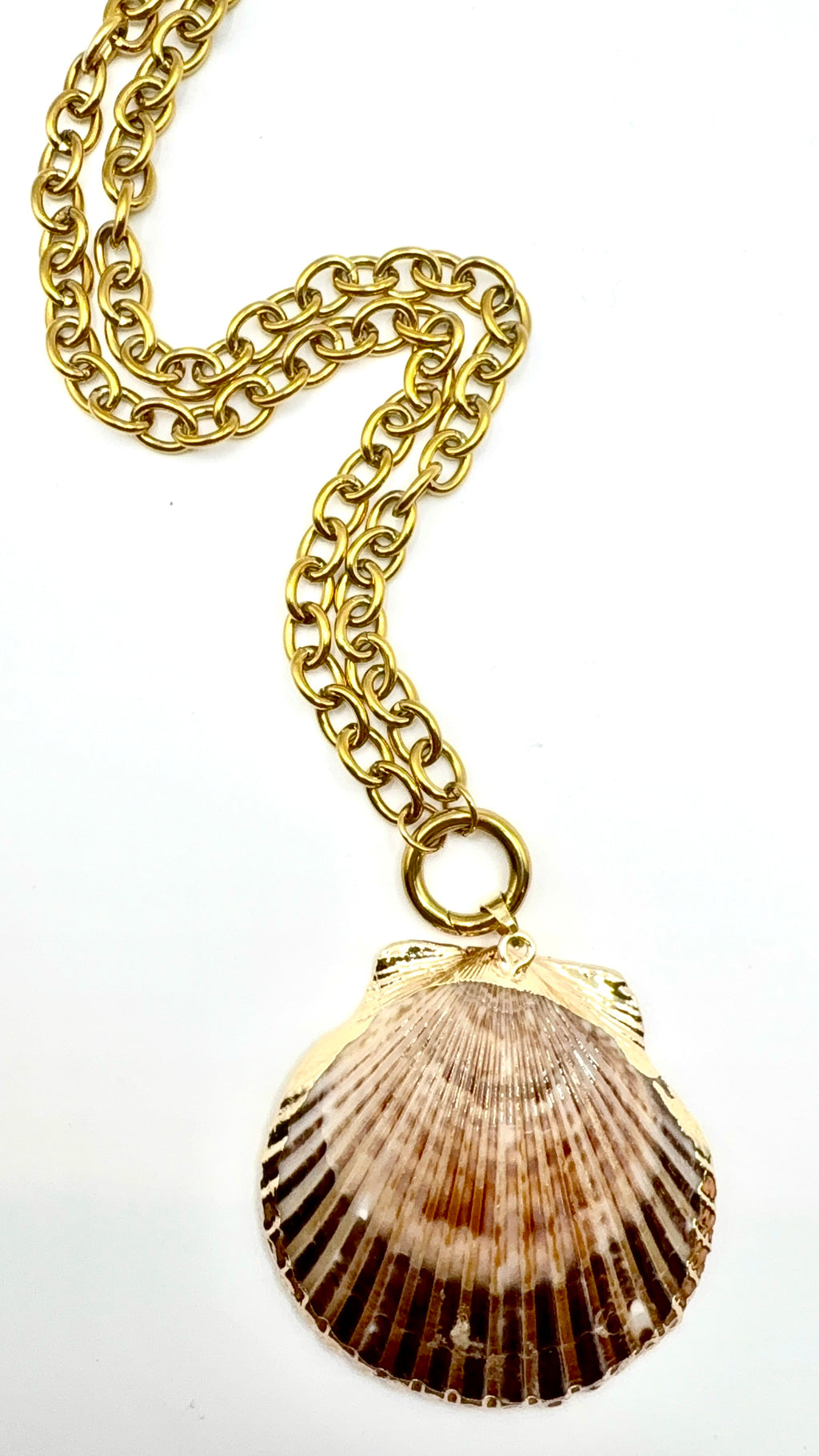 Statement Gold-Dipped Natural Shell Pendant Necklace