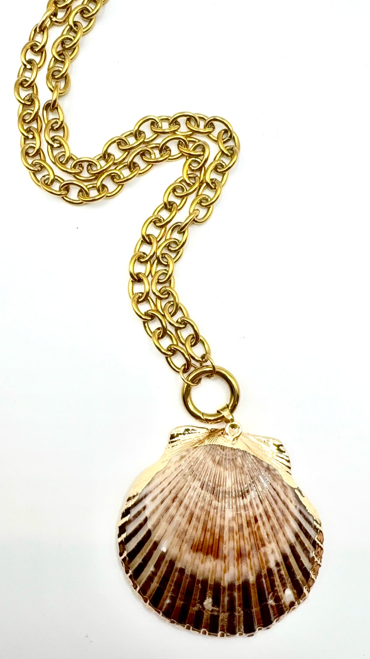 Statement Gold-Dipped Natural Shell Pendant Necklace