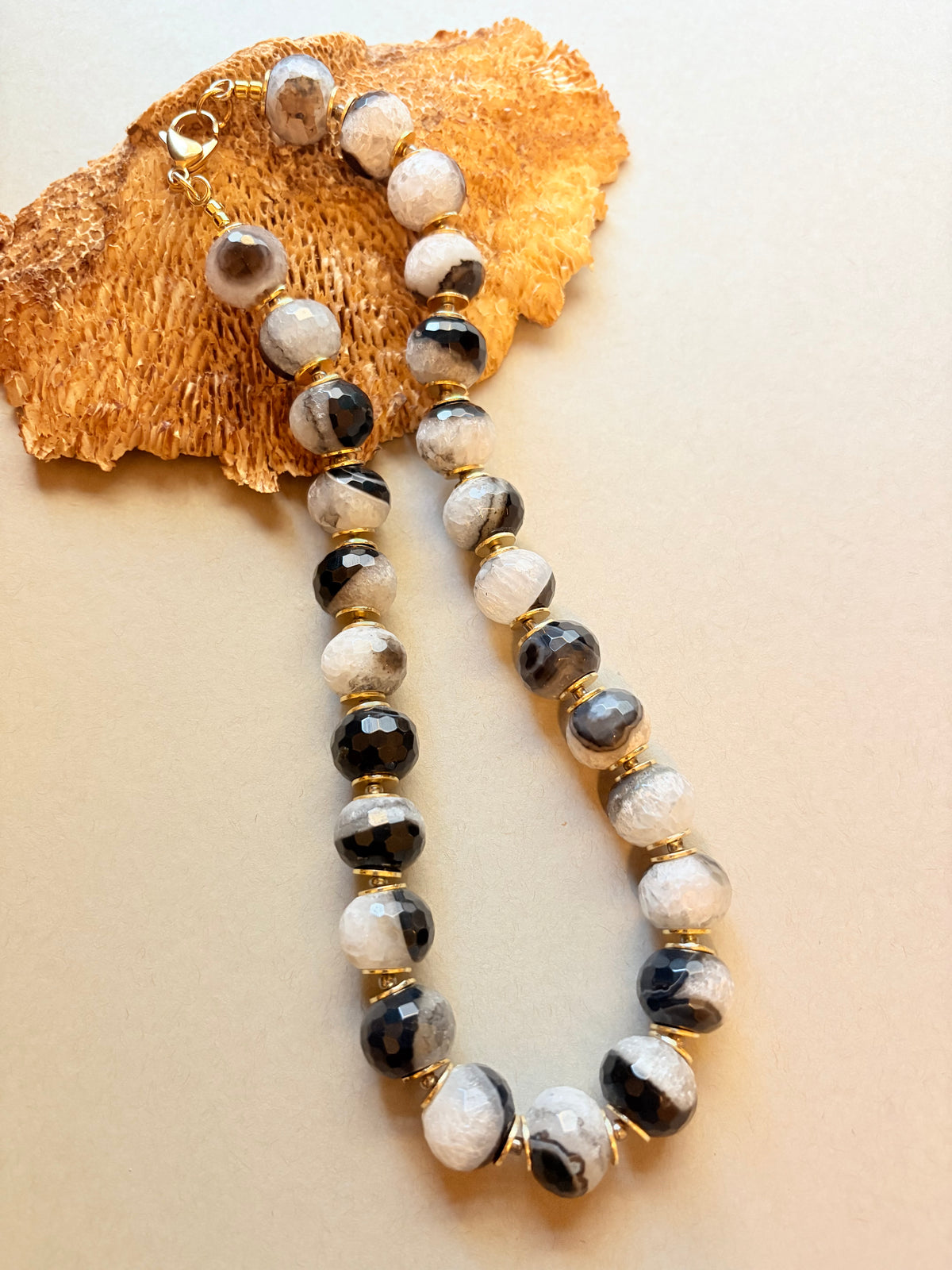 Faceted Orca Agate Statement Beaded Necklace