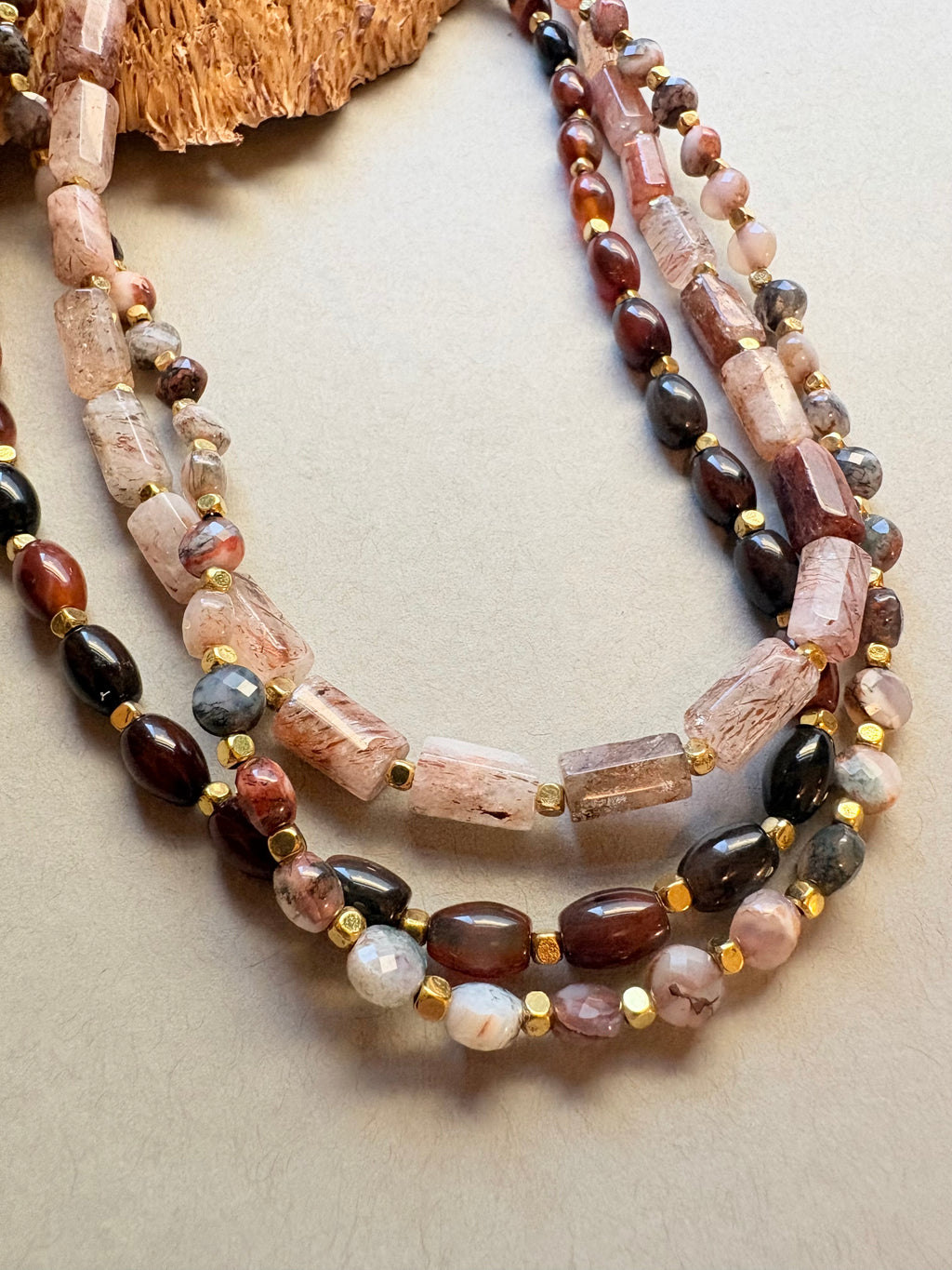Multi Stone Three Strand Necklace