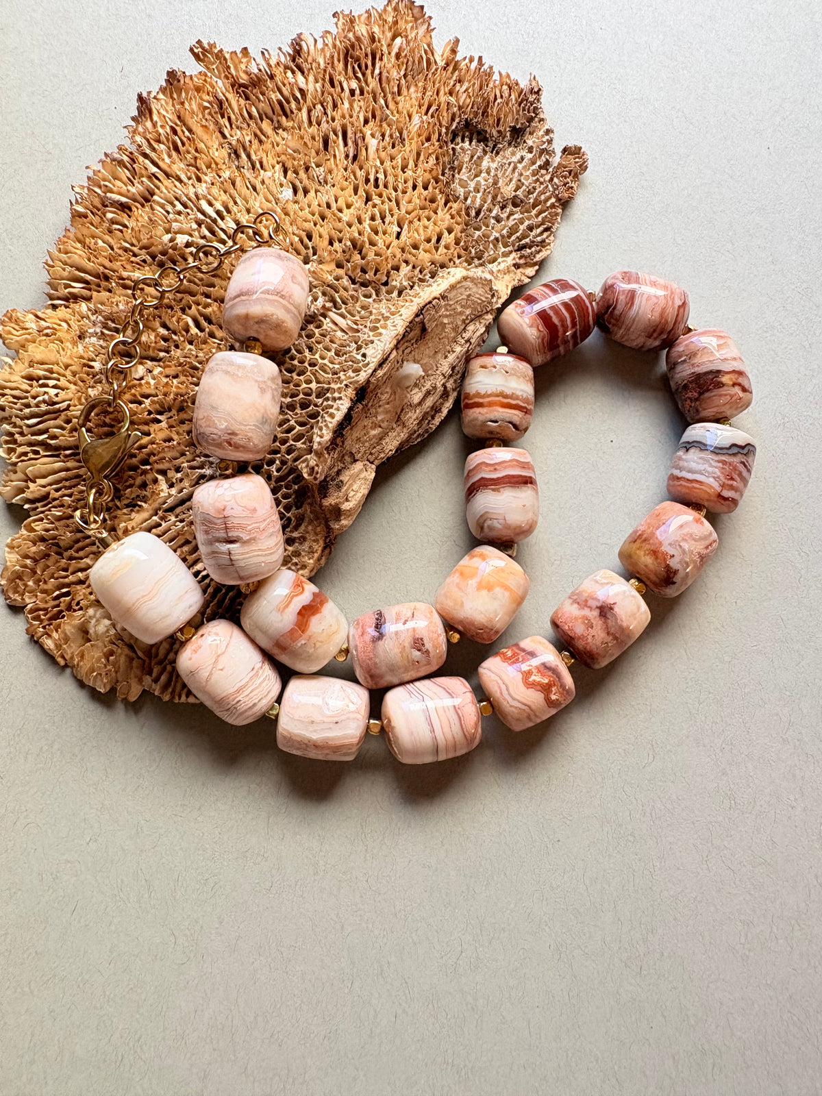 Banded Agate Barrel Beaded Necklace