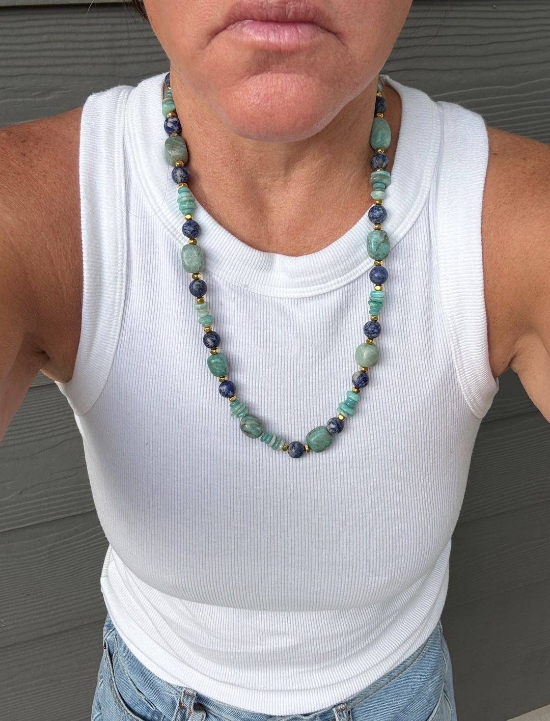 Natural Stone Amazonite, Sodalite Necklace