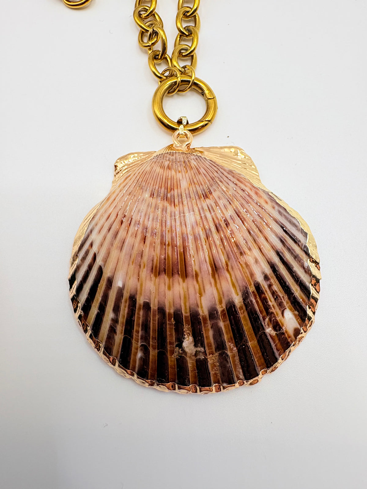 Statement Gold-Dipped Natural Shell Pendant Necklace
