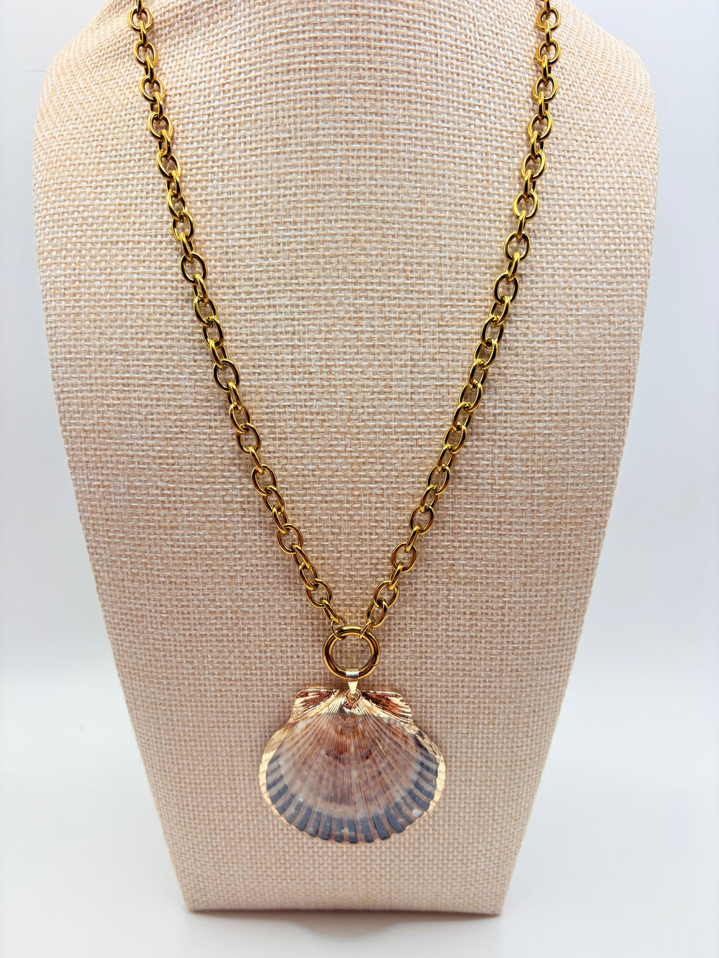 Statement Gold-Dipped Natural Shell Pendant Necklace