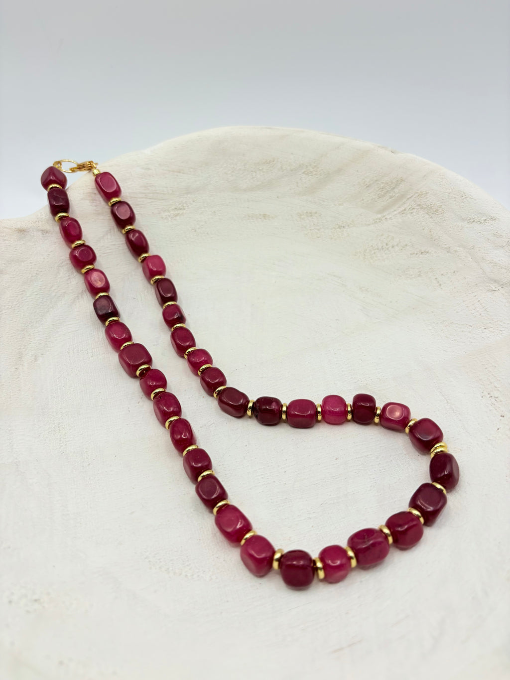 Ruby Colored Jade Nugget Necklace