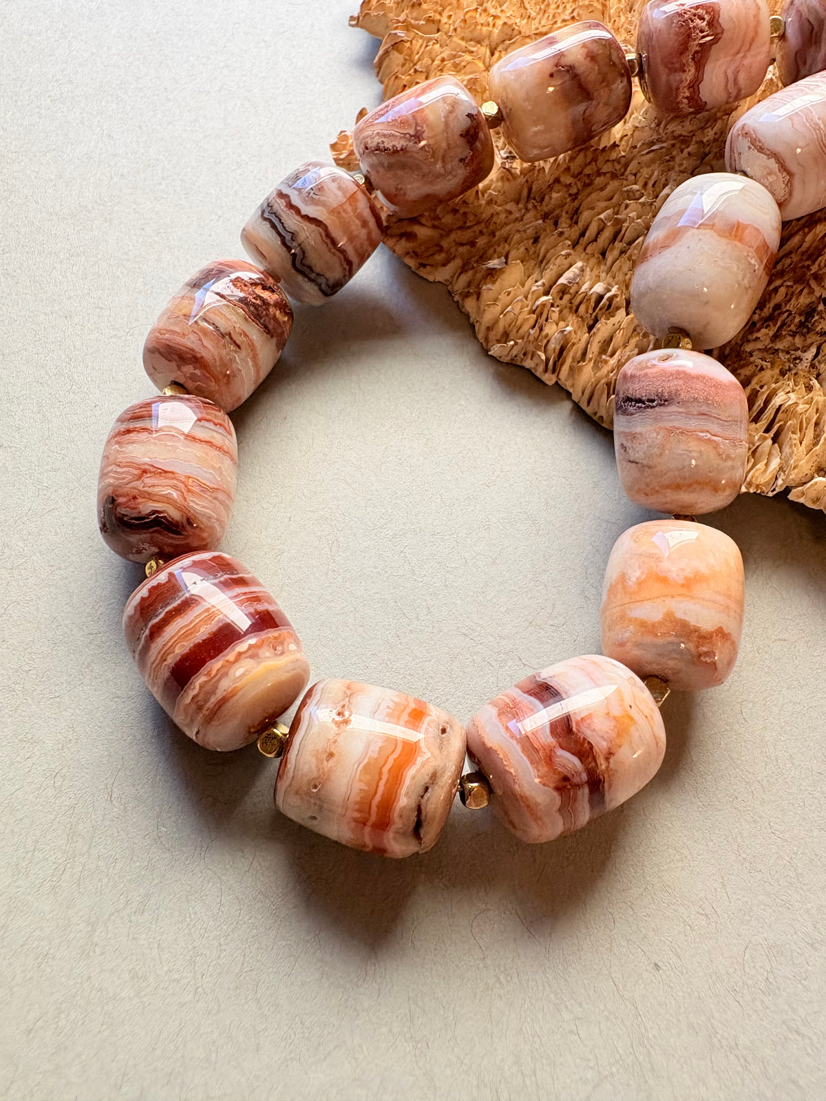Banded Agate Barrel Beaded Necklace