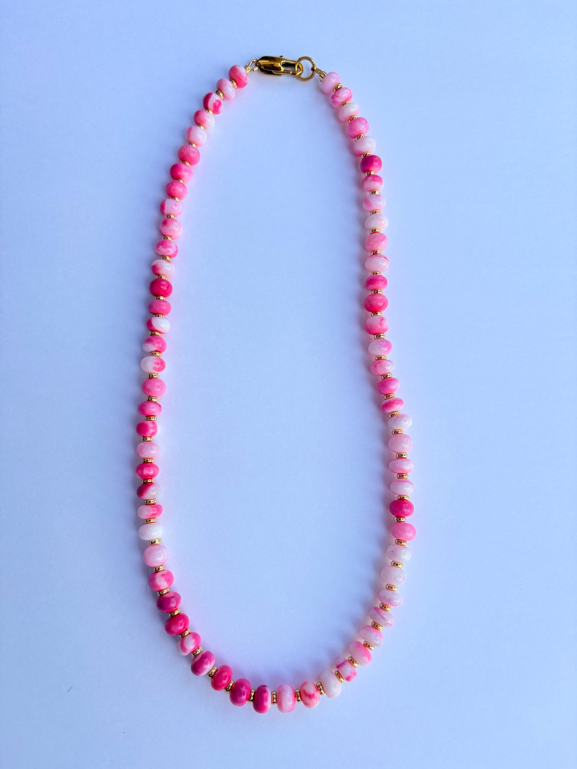 Opal Necklace- Bright Pink and White