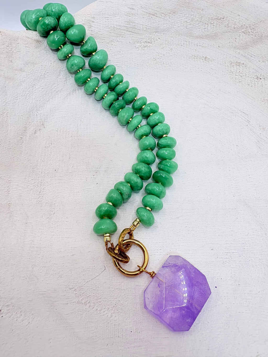 Green Moonstone with Amethyst Pendant