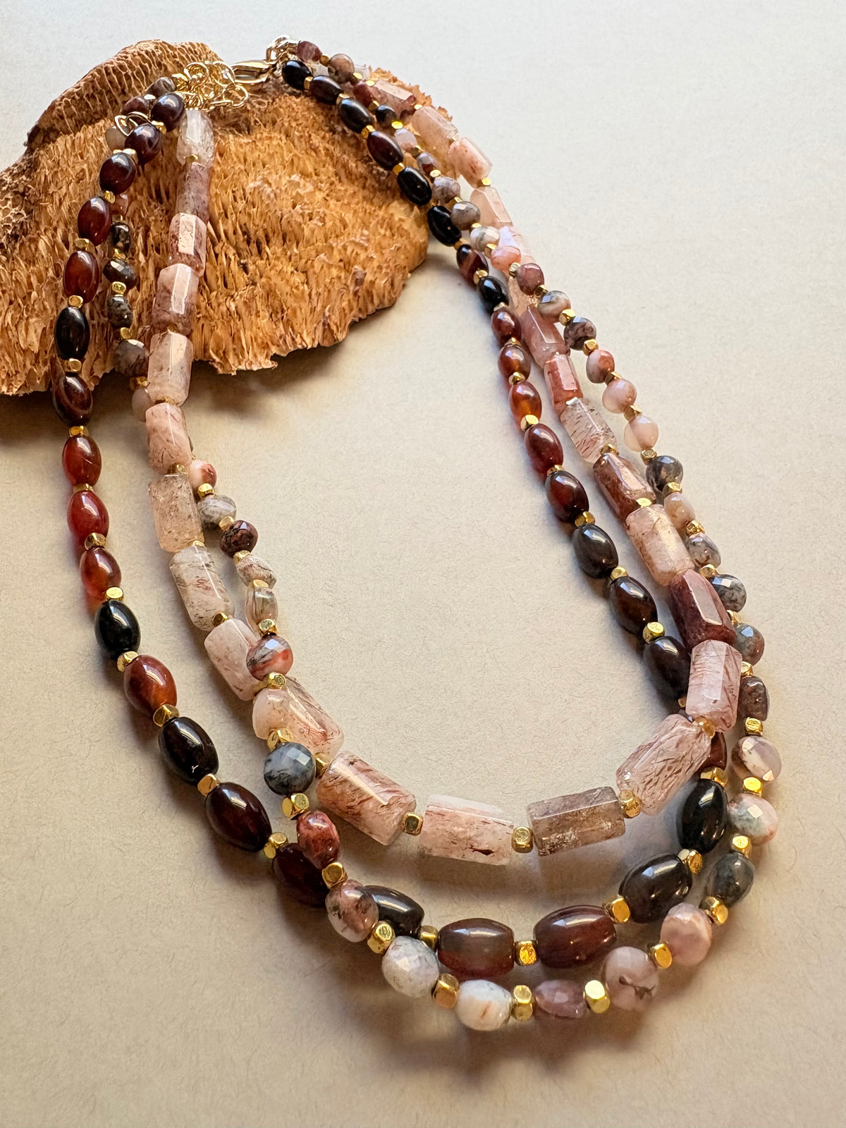 Multi Stone Three Strand Necklace