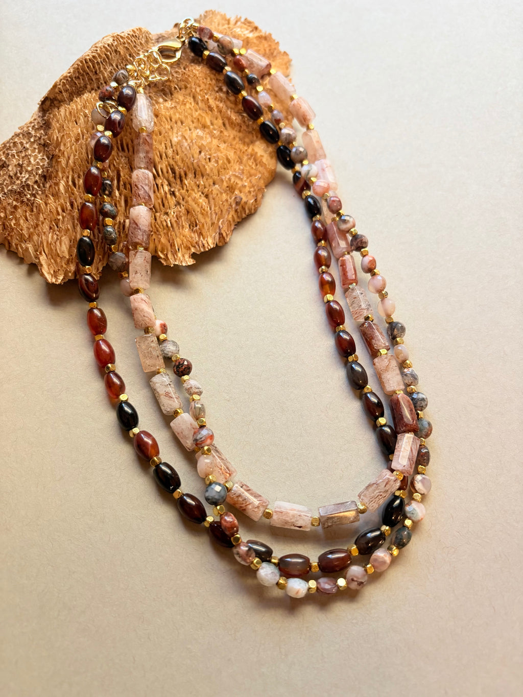 Multi Stone Three Strand Necklace