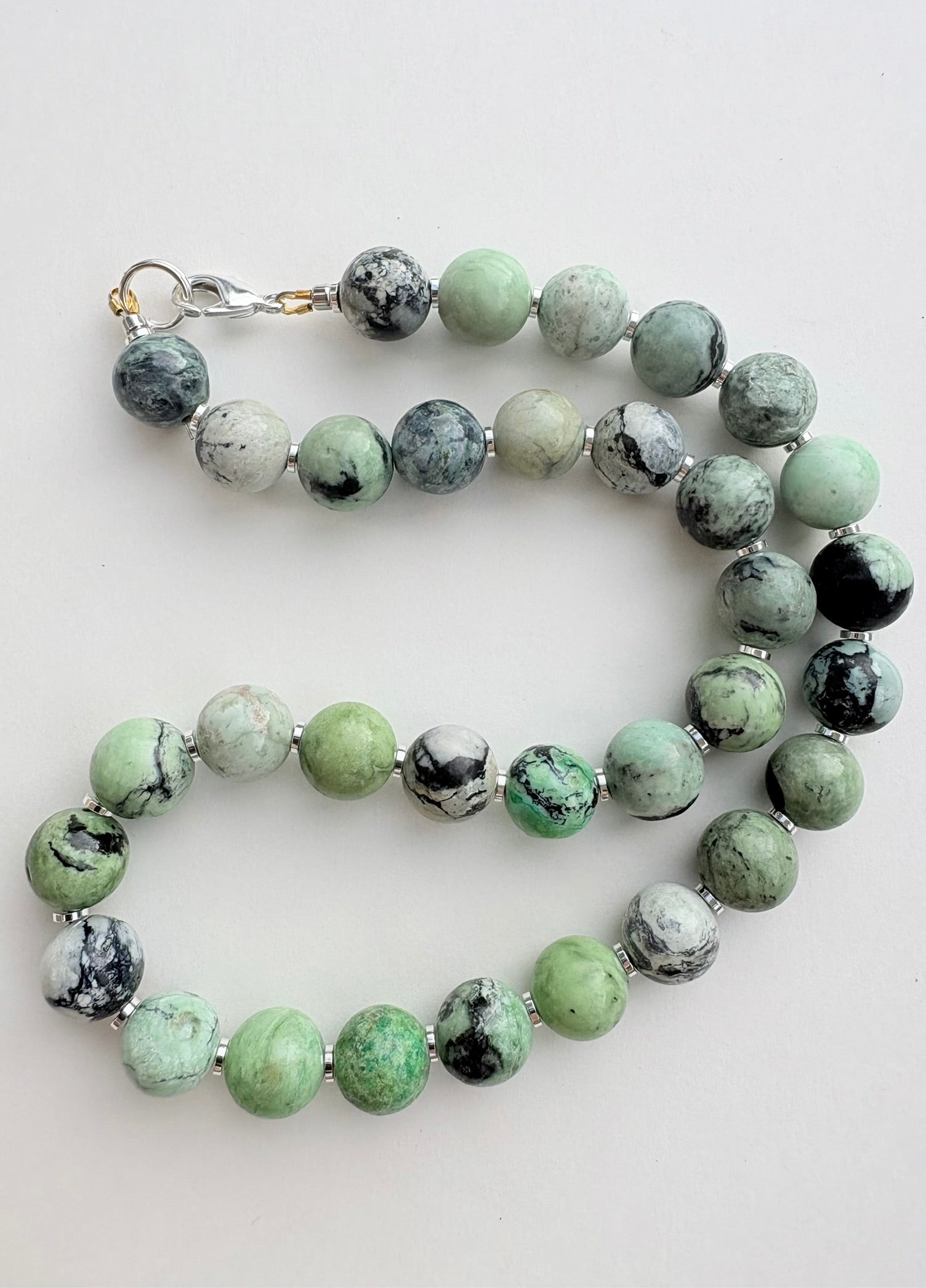 African Turquoise Necklace with Silver Findings