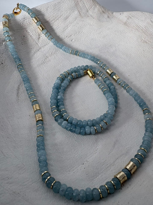 Blue Dyed Jade Dash Necklace and Bracelet