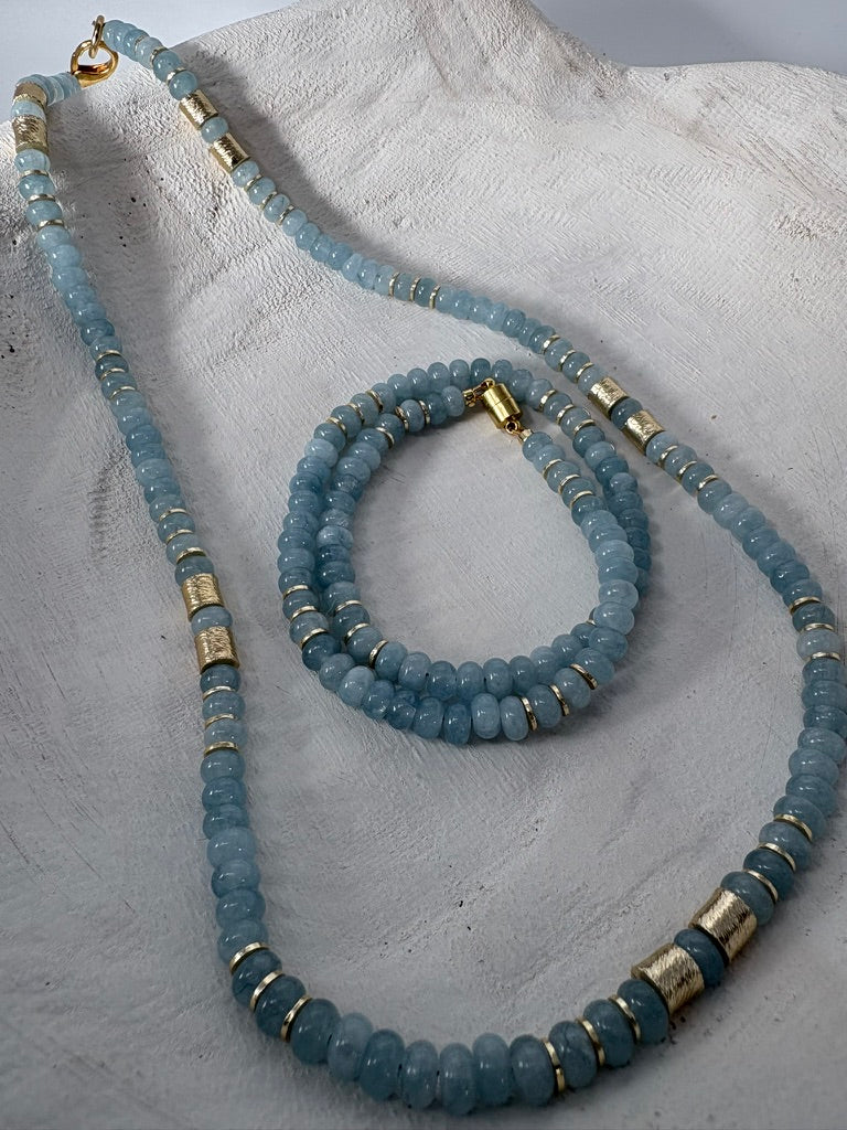 Blue Dyed Jade Dash Necklace and Bracelet