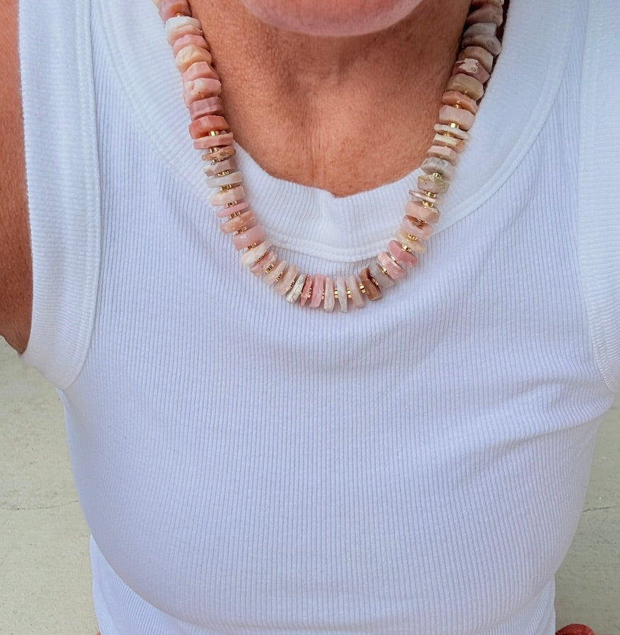 Natural Pink Opal Chip Necklace