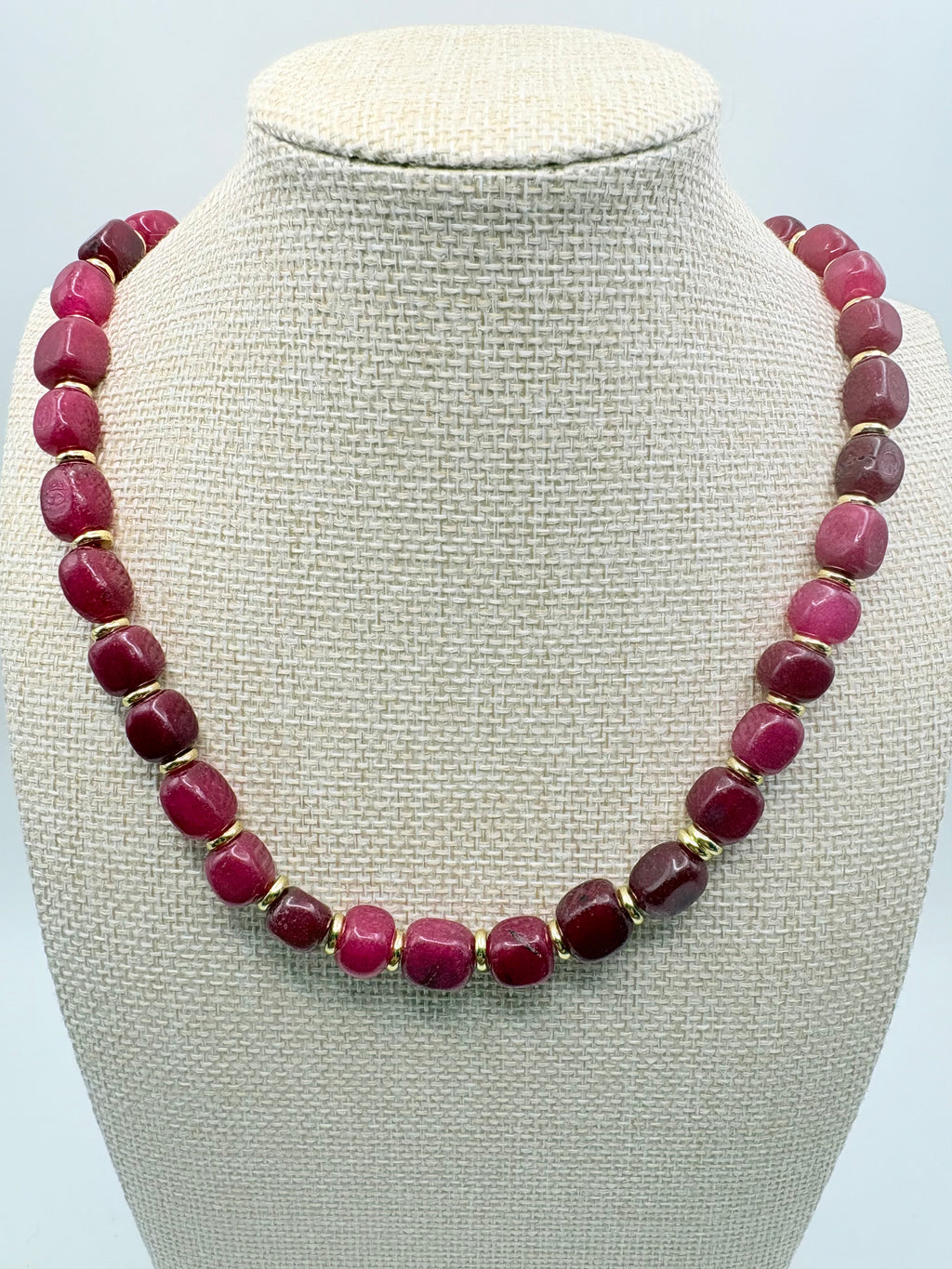 Ruby Colored Jade Nugget Necklace