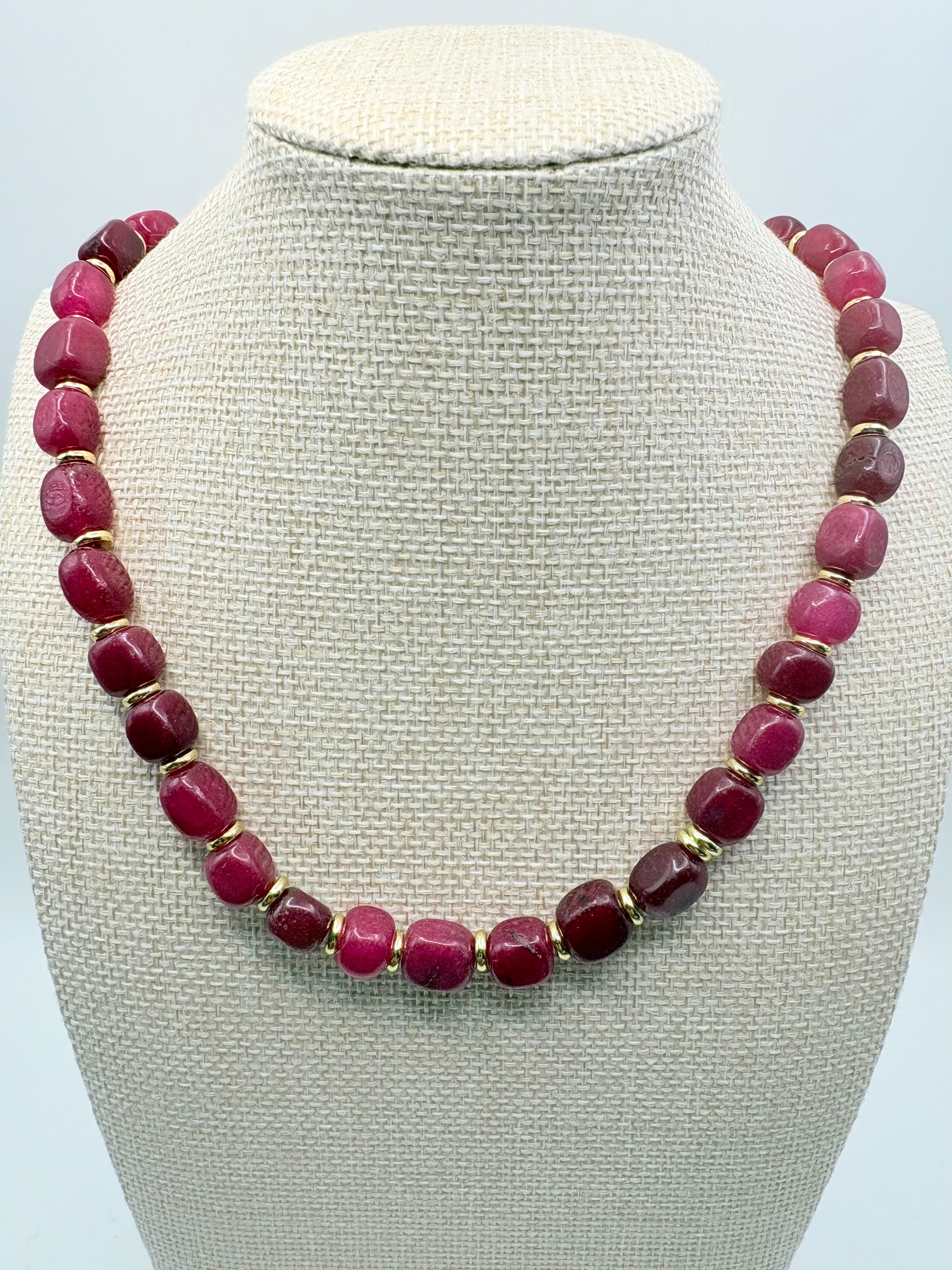 Ruby Colored Jade Nugget Necklace