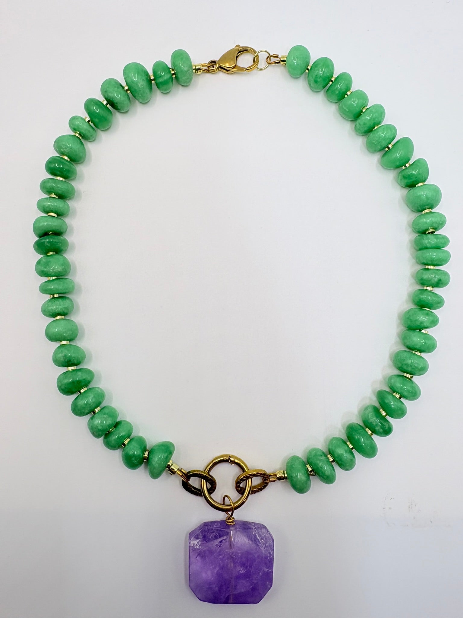 Green Moonstone with Amethyst Pendant