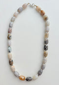 Vintage Bamboo Leaf Agate Barrel Necklace