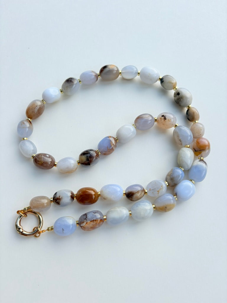Natural Blue Calcedony Long Necklace