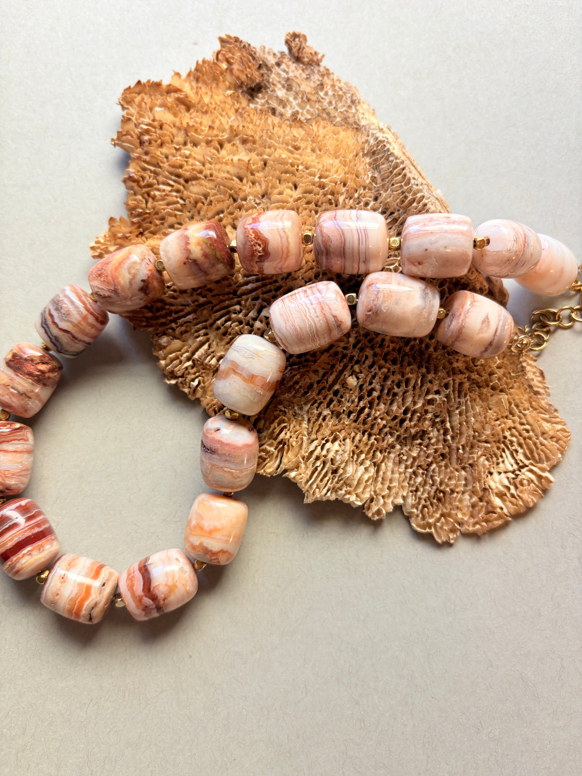 Banded Agate Barrel Beaded Necklace