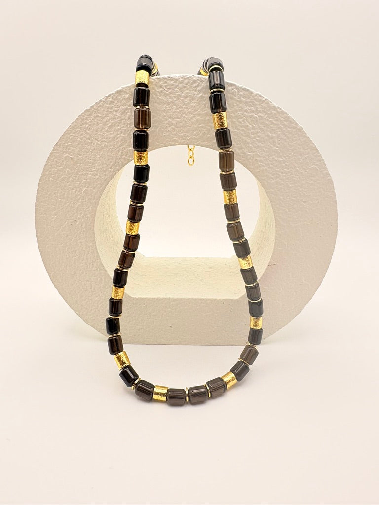 Smoky Quartz Tube Bead Necklace