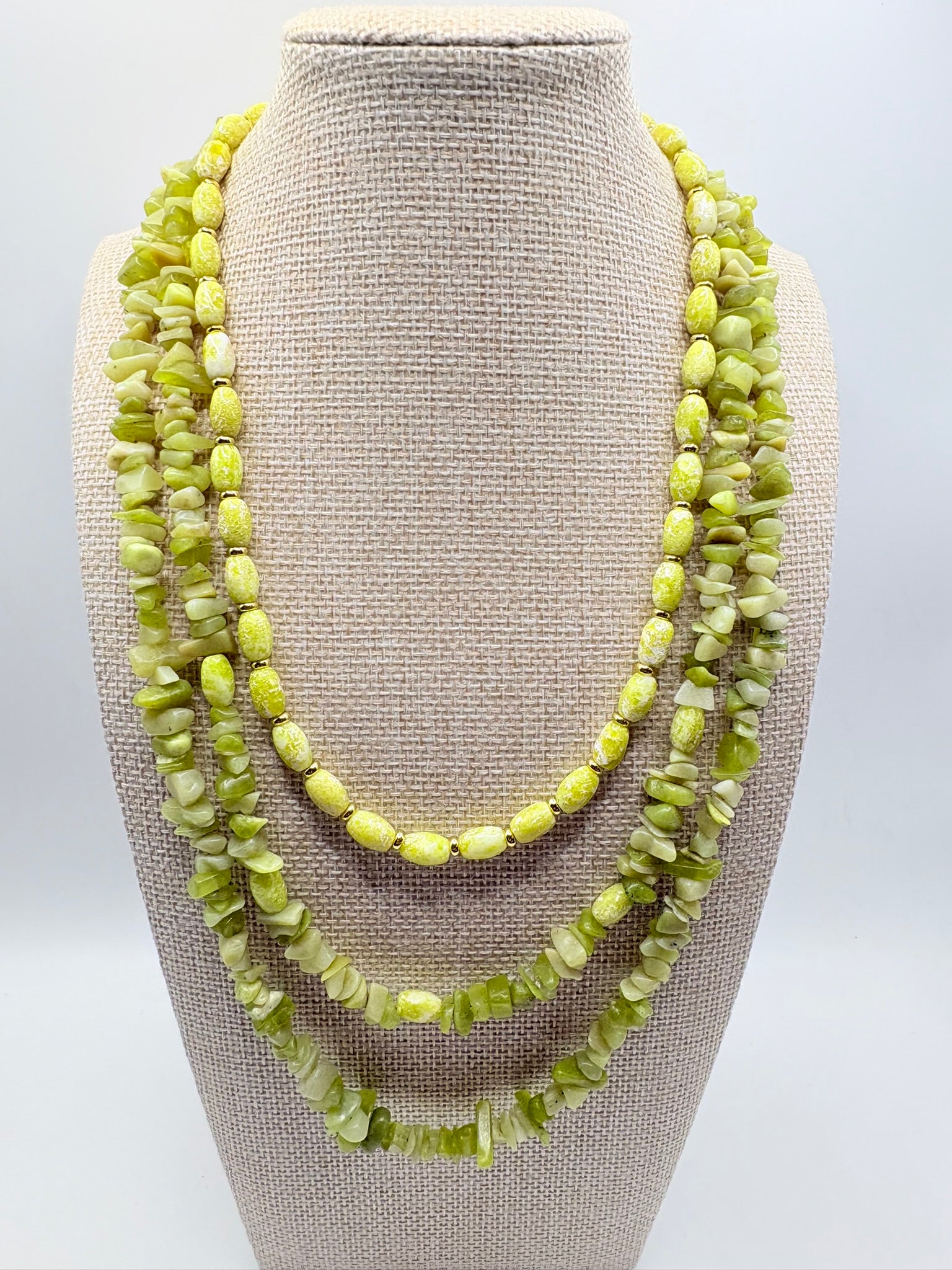 Lemon Jade Chip Stacking Necklace 19 inches