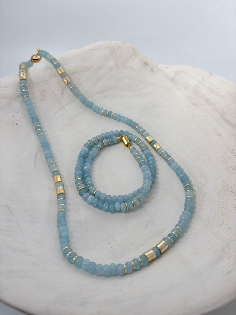 Blue Dyed Jade Dash Necklace and Bracelet