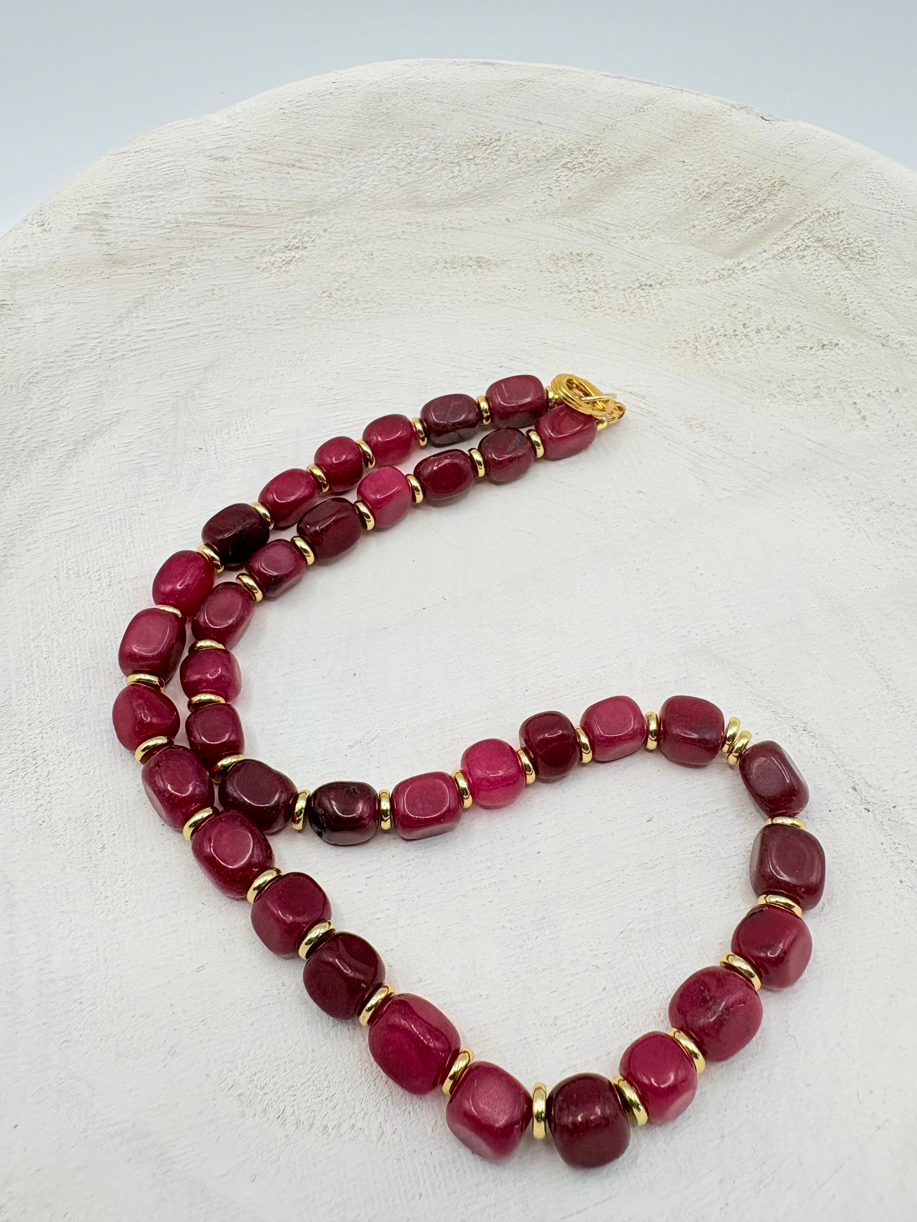 Ruby Colored Jade Nugget Necklace
