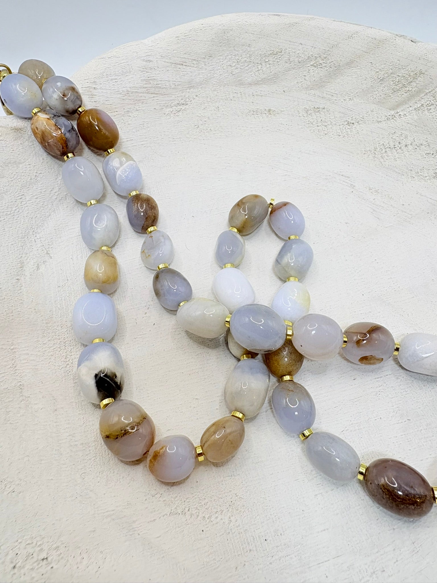 Blue Calcedony Tumble Necklace- Long