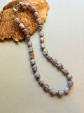 Pink Tourmaline in Lepidolite Quartz Beaded Necklace
