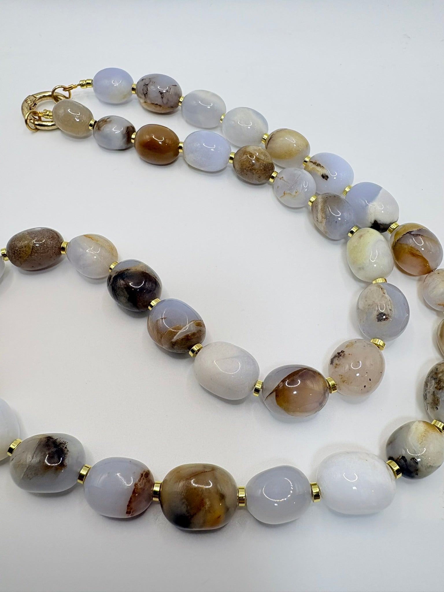 Blue Calcedony Tumble Necklace- Long