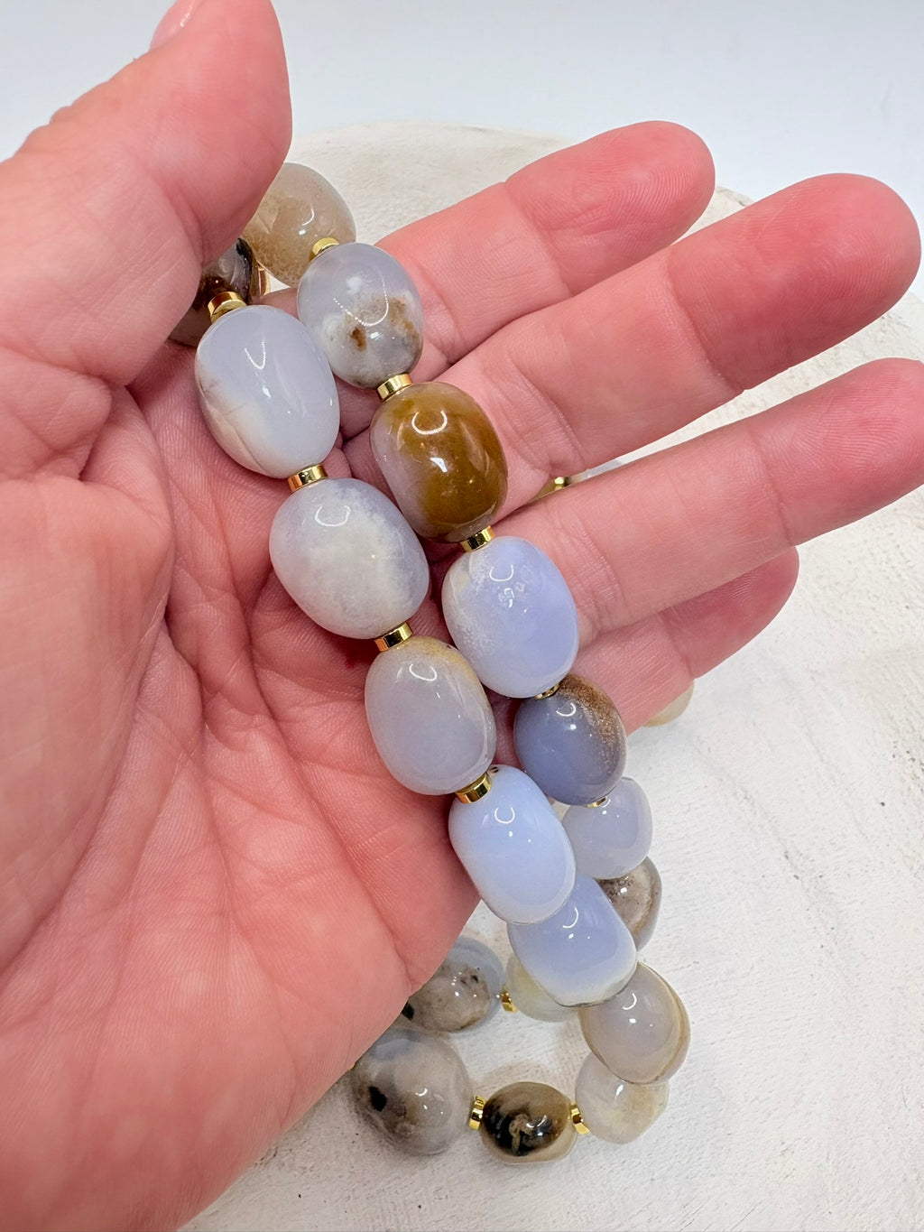 Blue Calcedony Tumble Necklace- Long